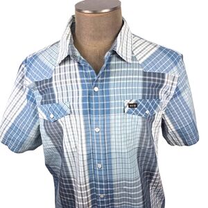 Howler Brothers H-Bar-B Snapshirt Mens XL Blue Plaid Western Pearl Snap